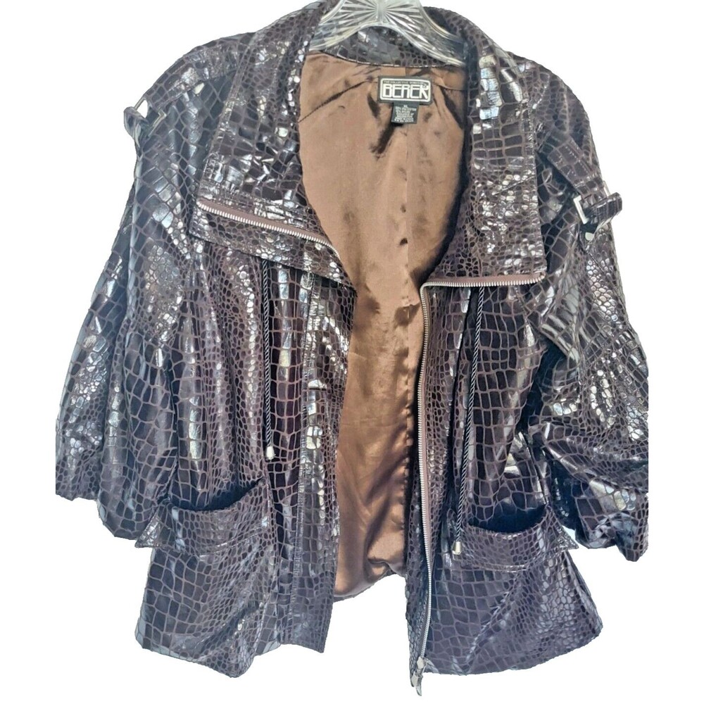Berek 2 Jacket w/ tee size XL Brown Faux Croc Full Zip 3/4 Sleeves Pockets Vtg
